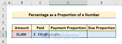 Percentage as a Proportion of a Number in Excel