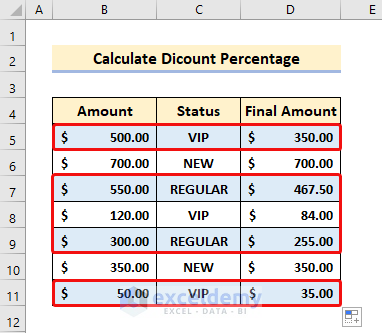 Discount Percentage Based on Condition in Excel