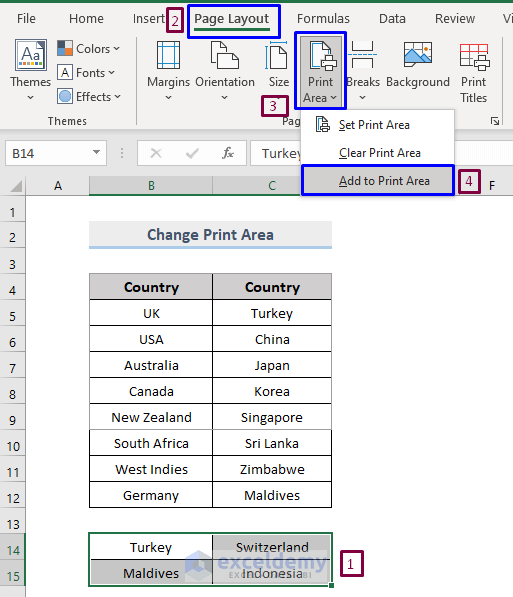 Adding New Cell/ Rows/ Columns to change the Print Area in Excel