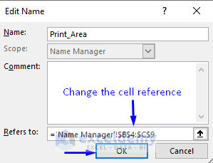 Change Print Area with cell reference in Excel