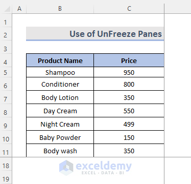 4 Different Criteria of Freeze Multiple Panes