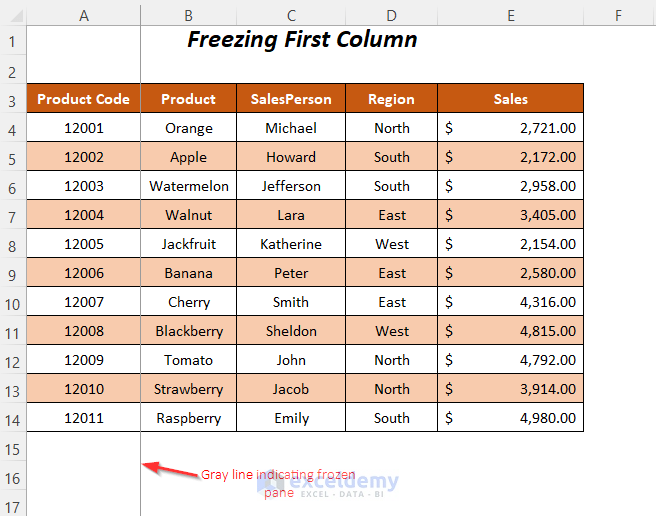 freezing first column