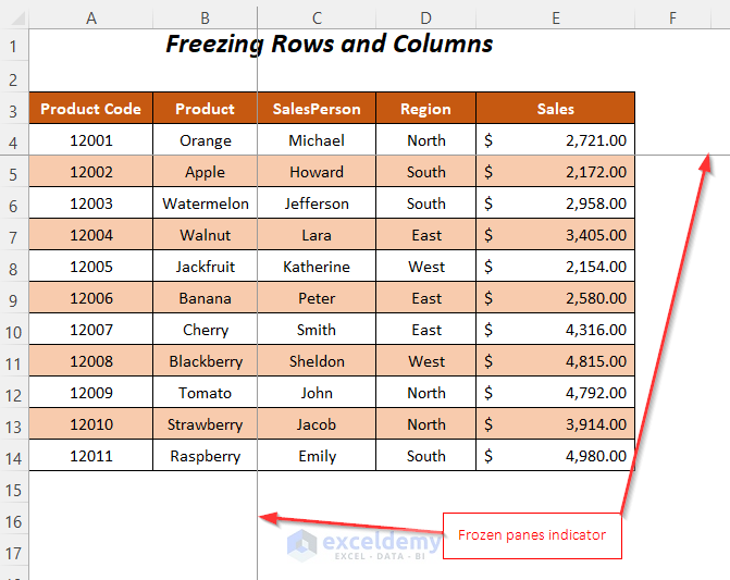 freezing rows and columns