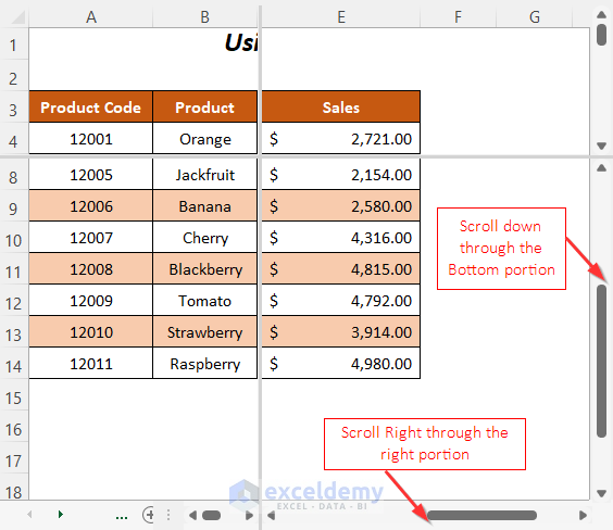 how to freeze selected panes in Excel
