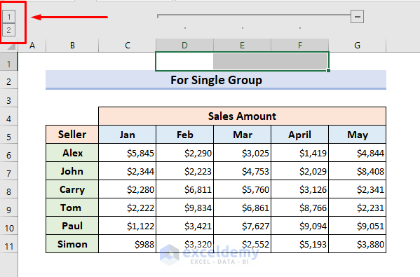Hide Columns with Plus Sign Using the Group Feature