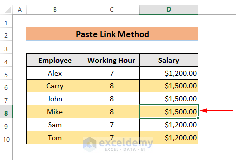 Link Cells in Same Excel Worksheet with Help of Paste Link