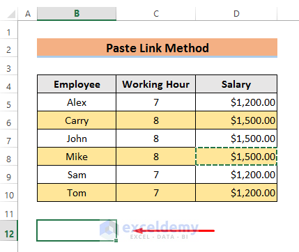 Link Cells in Same Excel Worksheet with Help of Paste Link