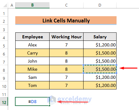 Link Cells Manually in Excel Worksheet