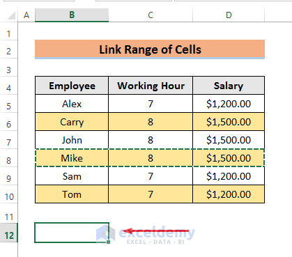 Range of Cells Linking in Same Excel Worksheet