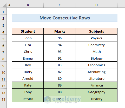 Select and Move Multiple Consecutive Rows