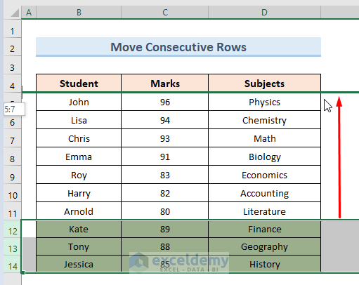 Select and Move Multiple Consecutive Rows