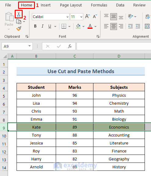 Use Cut and Paste to Move Rows Up in Excel