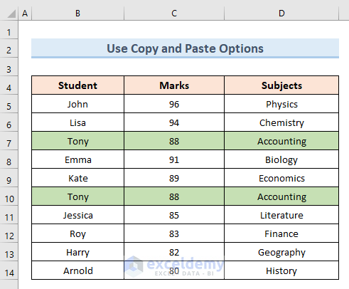 Copy and Paste to Move Rows Up in Excel