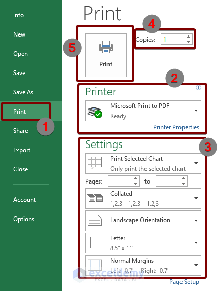 Use the Print Command in the File Tab to Print a Graph in Excel
