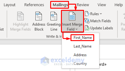 Insert Mail Merge Fields in Microsoft Word