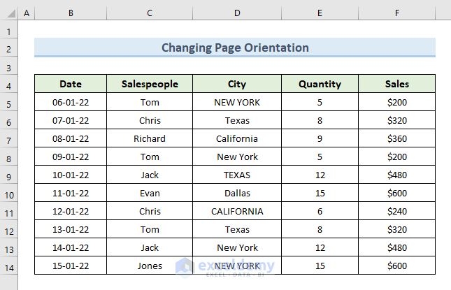 Print Landscape in Excel by Changing Page Orientation