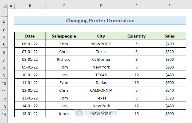 Change Printer Orientation to Print Landscape in Excel