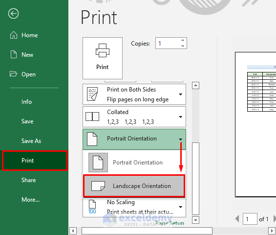 Change Printer Orientation to Print Landscape in Excel