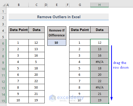 Applying formula to Remove Outliers from Dataset in Excel