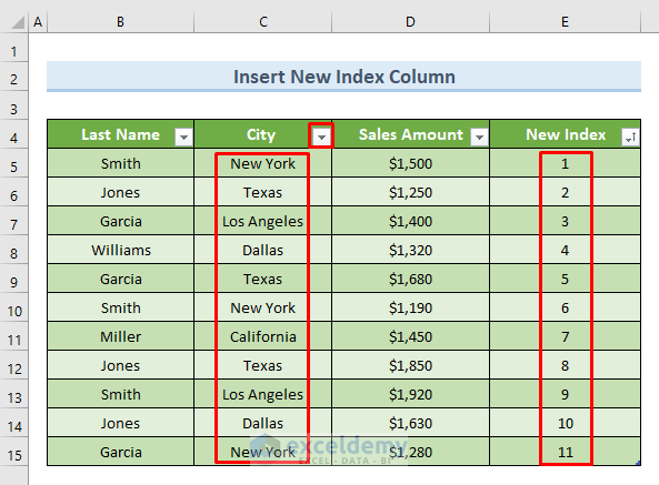 Insert Index Column to Remove Sort in Excel