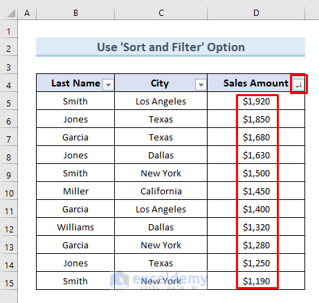 Remove Sort in Excel Using ‘Sort & Filter’ Option