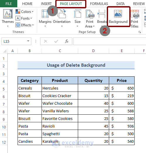 Add a watermark in Excel using Background command