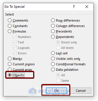 Use Go To Special to Remove Watermark in Excel