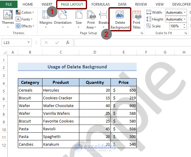 Use Delete Background Command to Remove Watermark in Excel