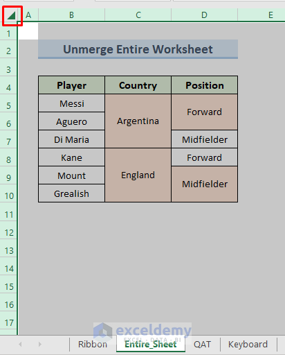 Unmerge Cells from Entire Excel Worksheet