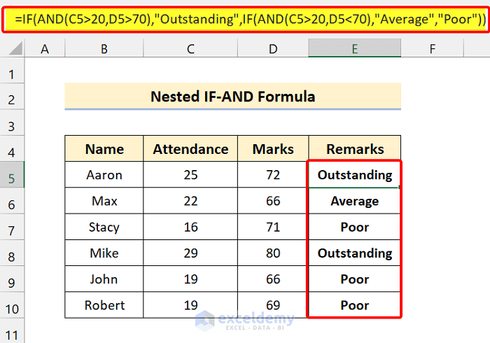 Using Nested IF AND in an Excel Formula