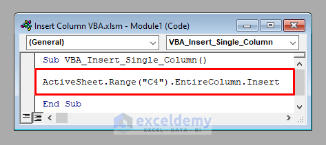 Insert Single Column with VBA in Excel