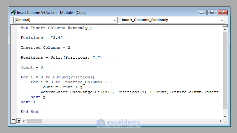 VBA Code to Insert Column with Excel VBA
