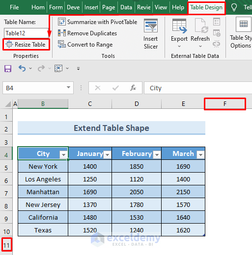 Extend the Shape of Existing Table