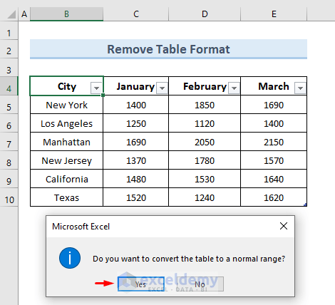 Remove the Table Format in Excel after Inserting