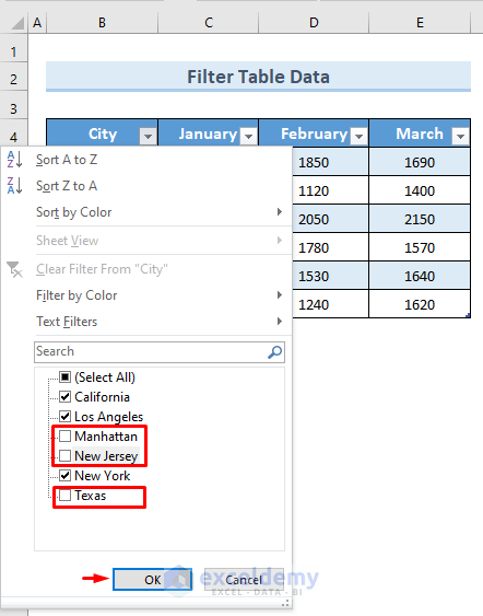 Use Filter Option in Table Excel