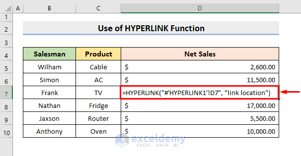 Excel HYPERLINK Function for Linking Sheets