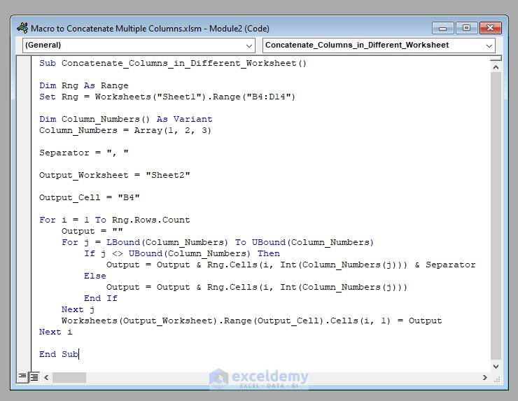 VBA Code to Develop Macro to Concatenate Multiple Columns in Excel VBA