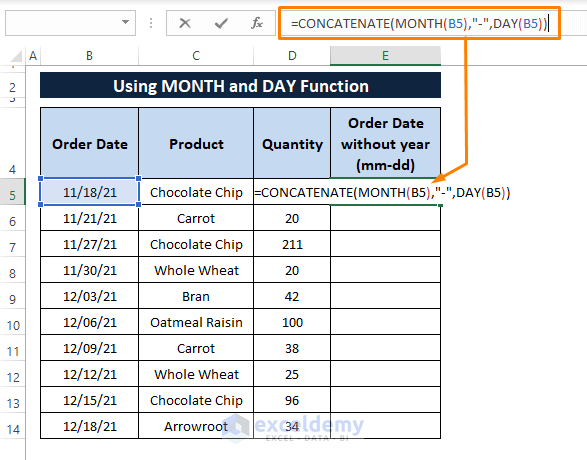 month and day function-How to Remove Year from Date in Excel
