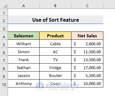 Excel Sort Feature to Reorder Rows