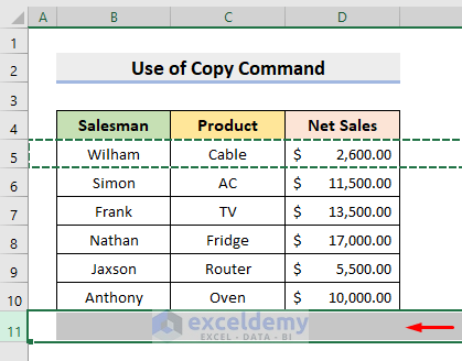 Move Rows with Excel Copy Command