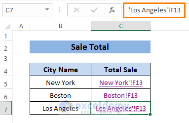 Final result of Paste link-How to Link Sheets in Excel to a Master Sheet