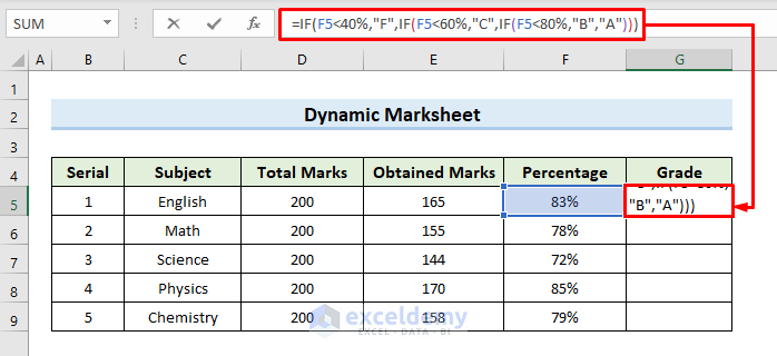 Create Dynamic Marksheet in Excel