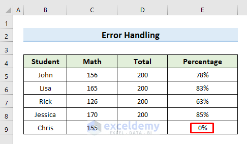 Error Handling While Using Percentage Formula in Excel