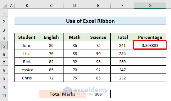 Apply Percentage Formula from Excel Ribbon