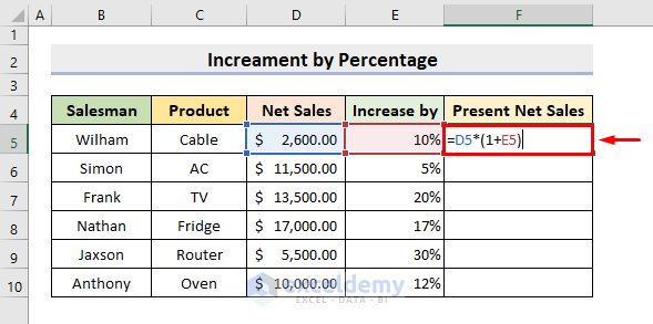 Percentage Formula in Excel Multiple Cells with Increasing/Decreasing a Number by Percentage