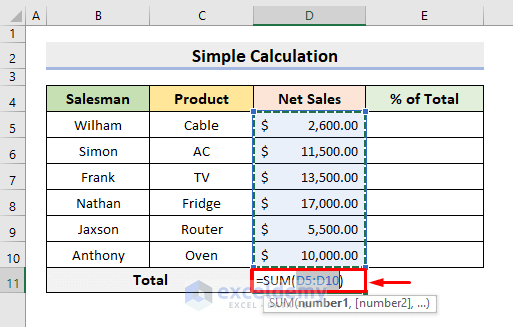 Apply Percentage Formula Manually in Multiple Cells in Excel