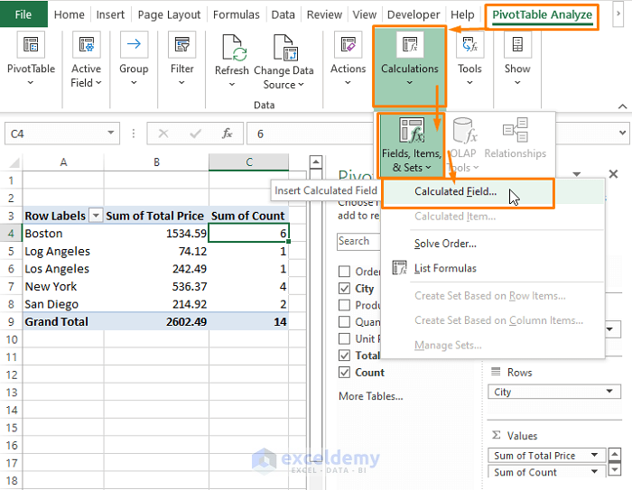 Calculated field-Pivot Table Calculated Field Sum Divided by Count
