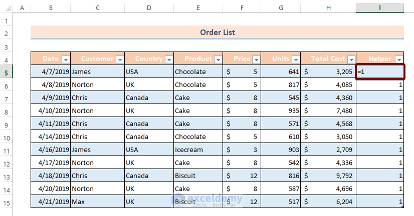 Add a Helper Column to the Source Data