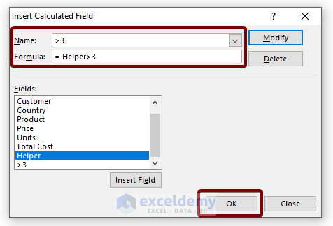 Insert Calculated Field: pivot table calculated field count