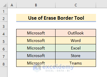 Apply Erase Border Tool for Removing Borders in Excel